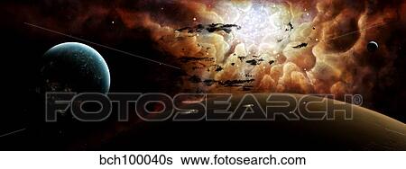 The view from a busy planetary system to a nearby stellar nursery. View Large Illustration Stock Illustration - The view from a busy planetary system to a nearby stellar nursery.. Fotosearch