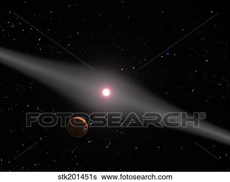The view from the vicinity of a hypothetical terrestrial planet and moon orbiting a red dwarf star. View Large Illustration Stock Illustration - The view from the vicinity of a hypothetical terrestrial planet and moon orbiting a red dwarf star.. Fotosearch