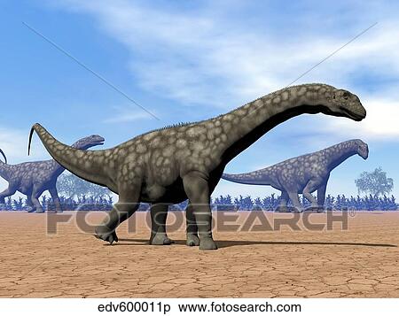 Three Argentinosaurus dinosaurs walking in the desert. View Large Illustration Stock Illustration - Three Argentinosaurus dinosaurs walking in the desert.. Fotosearch