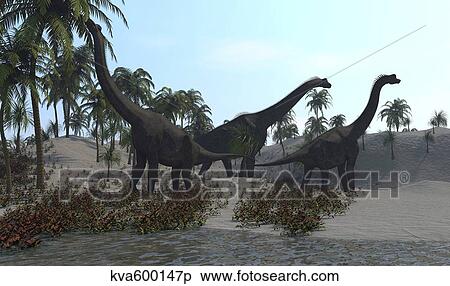 Stock Illustration - Three Brachiosaurus dinosaurs grazing.. Fotosearch