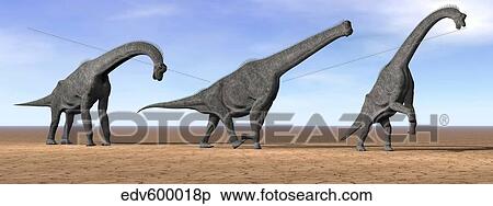 Stock Illustration - Three Brachiosaurus dinosaurs standing in the desert.. Fotosearch