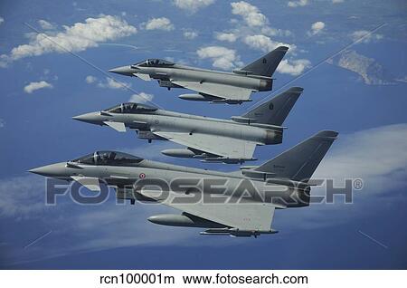 Three Italian Air Force EF2000 aircraft in flight over the Mediterranean. View Large Photo Image Picture - Three Italian Air Force EF2000 aircraft in flight over the Mediterranean.. Fotosearch