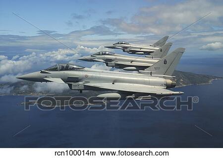 Three Italian Air Force EF2000 aircraft fly in formation over the Mediterranean. View Large Photo Image Picture - Three Italian Air Force EF2000 aircraft fly in formation over the Mediterranean.. Fotosearch