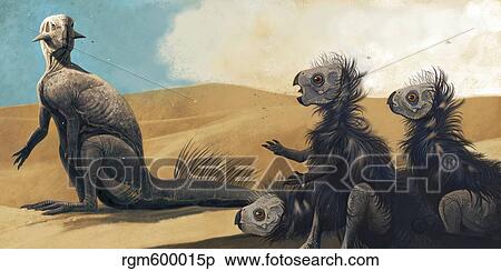 Three juvenile Psittacosaurus sinensis under the supervision of an adult. View Large Illustration Stock Illustration - Three juvenile Psittacosaurus sinensis under the supervision of an adult.. Fotosearch