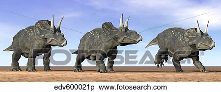 Stock Illustration - Three Nedoceratops standing in the desert.. Fotosearch