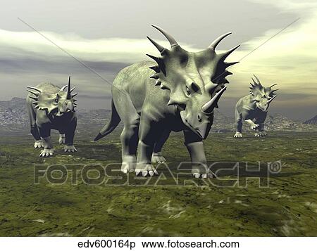 Three Styracosaurus dinosaurs. View Large Illustration Stock Illustration - Three Styracosaurus dinosaurs.. Fotosearch