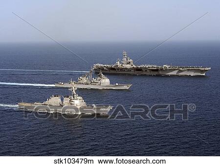 Three U. S. Navy ships sail in formation in the Arabian Sea. View Large Photo Image Picture - Three U. S. Navy ships sail in formation in the Arabian Sea.. Fotosearch
