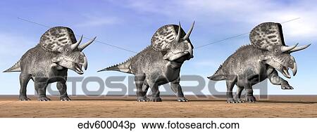 Stock Illustration - Three Zuniceratops standing in the desert.. Fotosearch