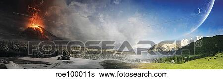 Topic of duality: Winter-Summer, dangerous-peaceful. View Large Illustration Stock Illustration - Topic of duality: Winter-Summer, dangerous-peaceful.. Fotosearch