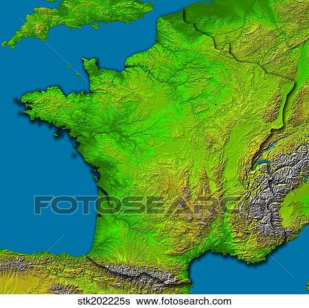 Topographic image of France showing shaded relief and colored height. View Large Photo Image Stock Photograph - Topographic image of France showing shaded relief and colored height.. Fotosearch