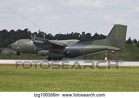 Transall C-160G of the German Air Force touching down on the runway. View Large Photo Image Picture - Transall C-160G of the German Air Force touching down on the runway.. Fotosearch