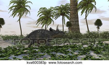 Stock Illustration - Triceratops in a prehistoric environment.. Fotosearch