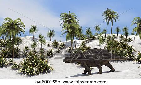 Stock Illustration - Triceratops in a tropical setting.. Fotosearch