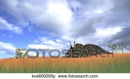Triceratops walking through tall grass. View Large Illustration Stock Illustration - Triceratops walking through tall grass.. Fotosearch