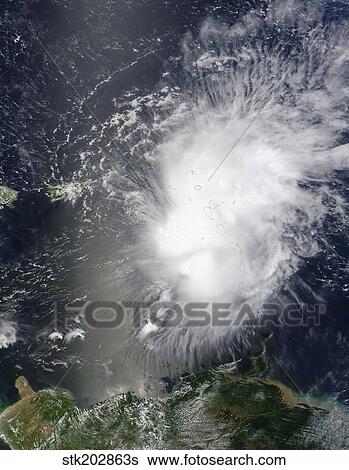 Stock Photograph - Tropical Storm Erika over the Lesser Antilles Islands in the Caribbean.. Fotosearch
