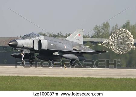 Turkish F-4E Phantom with drag parachute deployed. View Large Photo Image Picture - Turkish F-4E Phantom with drag parachute deployed.. Fotosearch