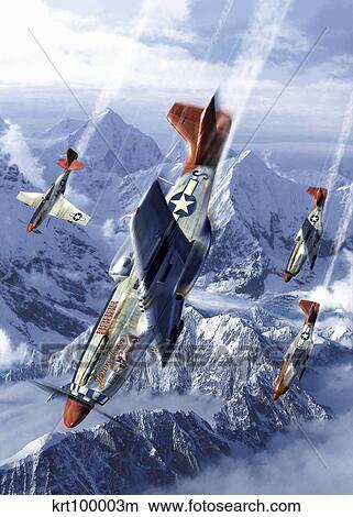 Tuskegee airmen flying near the Alps in their P-51 Mustangs. View Large Illustration Stock Illustration - Tuskegee airmen flying near the Alps in their P-51 Mustangs.. Fotosearch