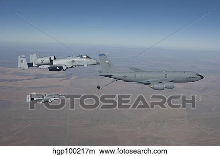 Picture - Two A-10C Thunderbolt's prepare to refuel from a KC-135 Stratotanker.. Fotosearch