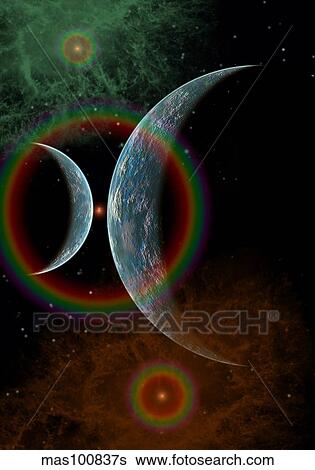 Two alien planets in a distant part of the Milky Way galaxy. View Large Illustration Stock Illustration - Two alien planets in a distant part of the Milky Way galaxy.. Fotosearch