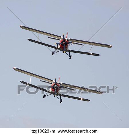 Picture - Two Antonov An-2 bi-planes in formation over Czech Republic.. Fotosearch