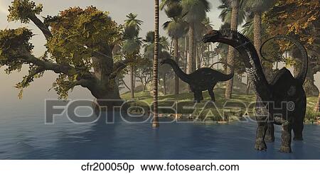 Two Apatosaurus dinosaurs visit an island in prehistoric times. View Large Illustration Stock Illustration - Two Apatosaurus dinosaurs visit an island in prehistoric times.. Fotosearch