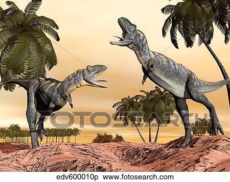 Stock Illustration - Two Aucasaurus dinosaurs fighting in desert.. Fotosearch