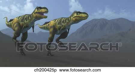 Stock Illustration - Two Bistahieversor dinosaurs hunting for prey.. Fotosearch