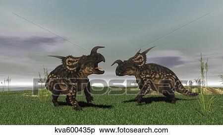 Two brown Einiosaurus dinosaurs confront each other in an open field. View Large Illustration Stock Illustration - Two brown Einiosaurus dinosaurs confront each other in an open field.. Fotosearch