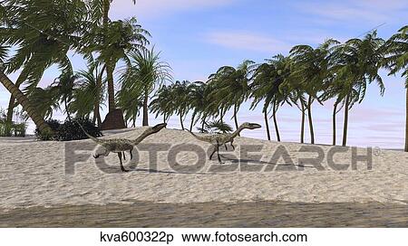 Stock Illustration - Two Coelophysis running towards shore.. Fotosearch