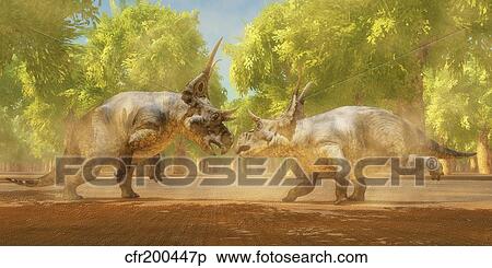 Stock Illustration - Two Diabloceratops dinosaurs fight for mating rights.. Fotosearch