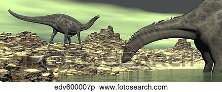 Stock Illustration - Two Dicraeosaurus dinosaurs in a desert landscape.. Fotosearch