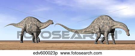 Two Dicraeosaurus dinosaurs walking in the desert. View Large Illustration Stock Illustration - Two Dicraeosaurus dinosaurs walking in the desert.. Fotosearch