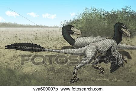Stock Illustration - Two Dromaeosaurus dinosaurs sunbathing in the Cretaceous Period.. Fotosearch