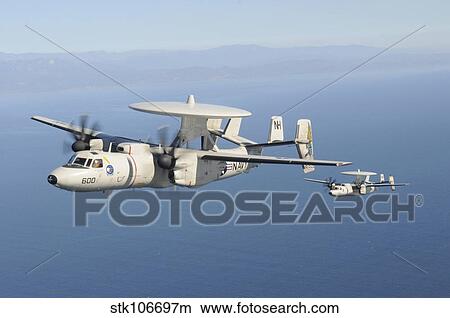 Two E-2C Hawkeye aircraft fly over the Pacific Ocean. View Large Photo Image Picture - Two E-2C Hawkeye aircraft fly over the Pacific Ocean.. Fotosearch