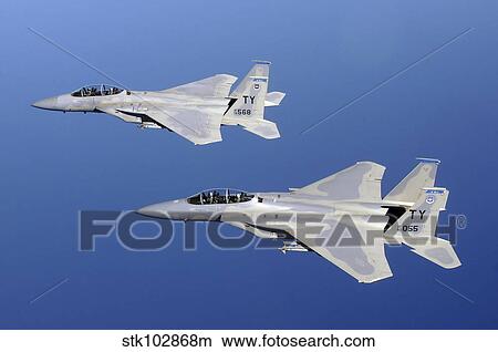 Two F-15 Eagle's fly in formation. View Large Photo Image Picture - Two F-15 Eagle's fly in formation. . Fotosearch