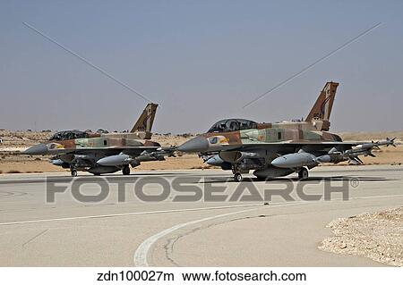 Two F-16I Sufa aircraft of the Israeli Air Force taxiing on the runway. View Large Photo Image Picture - Two F-16I Sufa aircraft of the Israeli Air Force taxiing on the runway.. Fotosearch