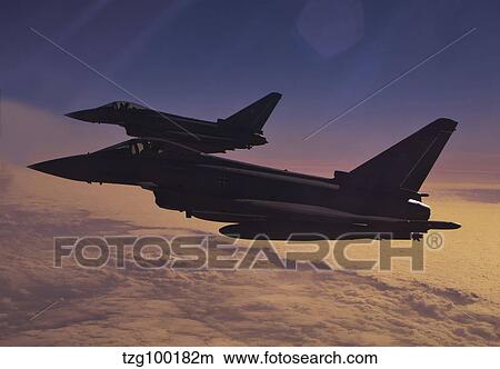 Picture - Two German Air Force Eurofighter Typhoon's at sunset.. Fotosearch