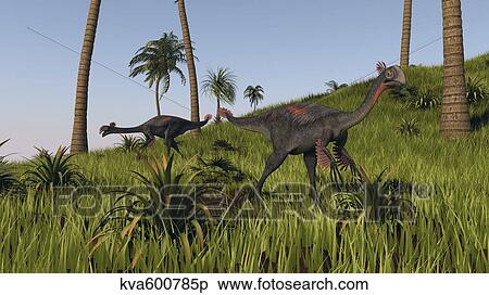 Stock Illustration - Two gigantoraptors in a grassy field.. Fotosearch