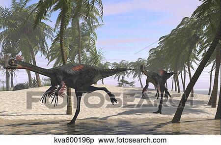 Two Gigantoraptors running. View Large Illustration Stock Illustration - Two Gigantoraptors running.. Fotosearch