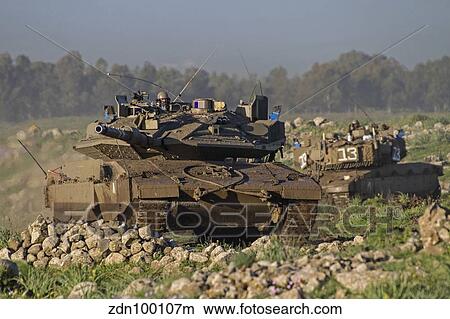 Two Israel Defense Force Merkava Mark IV main battle tanks. View Large Photo Image Picture - Two Israel Defense Force Merkava Mark IV main battle tanks.. Fotosearch