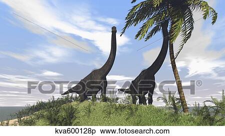 Two large Brachiosaurus grazing on a tall tree. View Large Illustration Stock Illustration - Two large Brachiosaurus grazing on a tall tree.. Fotosearch