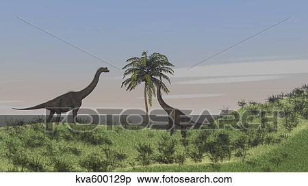Stock Illustration - Two large Brachiosaurus grazing on a tall tree.. Fotosearch