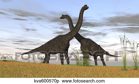 Two large Brachiosaurus in prehistoric grasslands. View Large Illustration Stock Illustration - Two large Brachiosaurus in prehistoric grasslands.. Fotosearch
