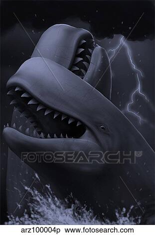 Stock Illustration - Two male livyatan whales fighting for the right to mate.. Fotosearch