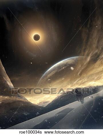 Two persons trying to find their way on an unknown alien planet. View Large Illustration Stock Illustration - Two persons trying to find their way on an unknown alien planet.. Fotosearch