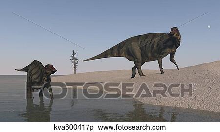 Two Shuangmiaosaurus dinosaurs on the shoreline. View Large Illustration Stock Illustration - Two Shuangmiaosaurus dinosaurs on the shoreline.. Fotosearch
