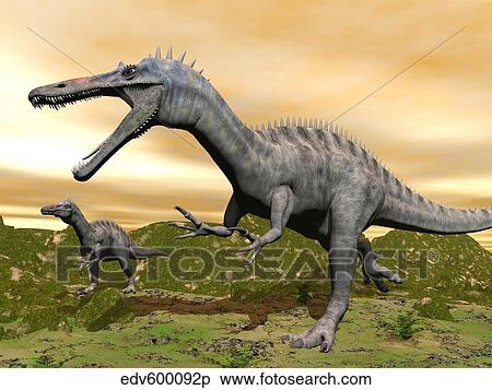 Stock Illustration - Two Suchomimus dinosaurs running.. Fotosearch