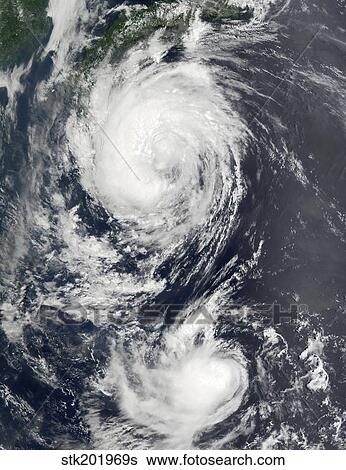 Two Typhoon systems approaching the Far East. View Large Photo Image Stock Photograph - Two Typhoon systems approaching the Far East.. Fotosearch