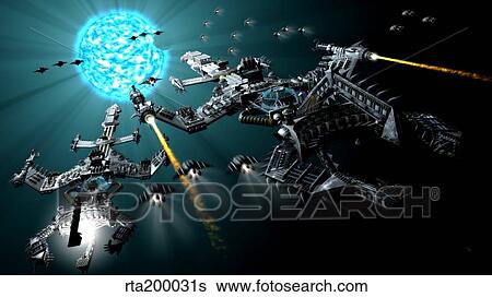 Two warships approaching a blue giant star. View Large Illustration Stock Illustration - Two warships approaching a blue giant star.. Fotosearch