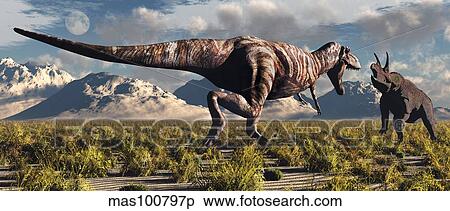 Tyrannosaurus Rex and Triceratops meet for a battle to the death. View Large Illustration Stock Illustration - Tyrannosaurus Rex and Triceratops meet for a battle to the death.. Fotosearch